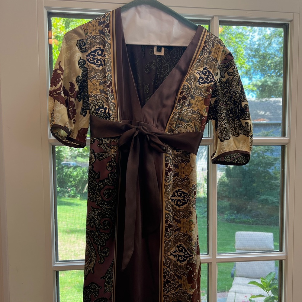 Single Dress 100% silk paisley brown /cream dress